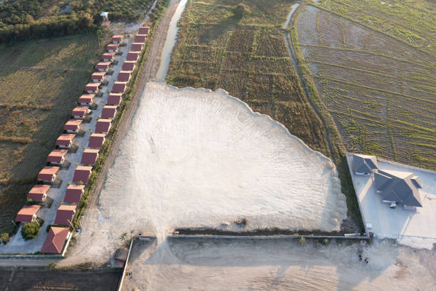 istock Land, field and soil backfill in aerial view. 1476210268