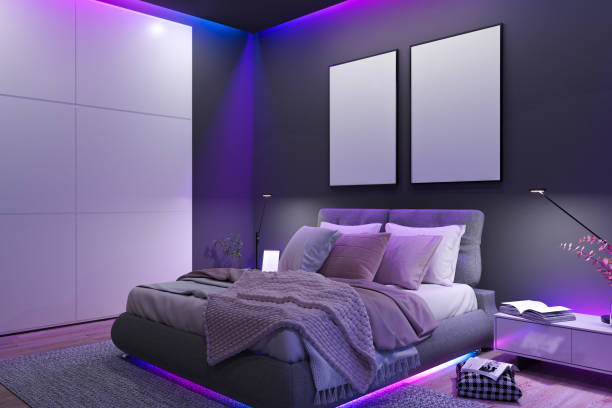 istock Illustration of modern bedroom - poster mockup. 3D render 1476212325