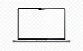 Realistic laptop notebook mockup with transparent screen vector template similar to macbook