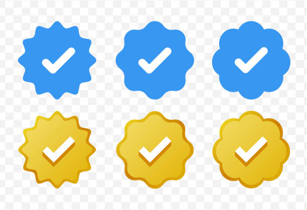 ilustraciones, imágenes clip art, dibujos animados e iconos de stock de icono de marca de verificación azul y dorado. logotipo de marca azul/dorada. emoji de marca de verificación verificado. insignia de verificación. símbolo de cuenta verificada similar a twitter. - check mark ok symbol blue