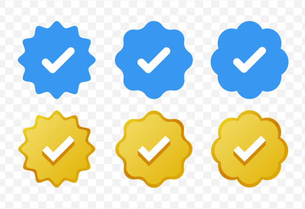 Blue and golden check mark icon. Blue/gold tick logo. Verified checkmark emoji. Verification badge. Verified account symbol similar to twitter. vector art illustration