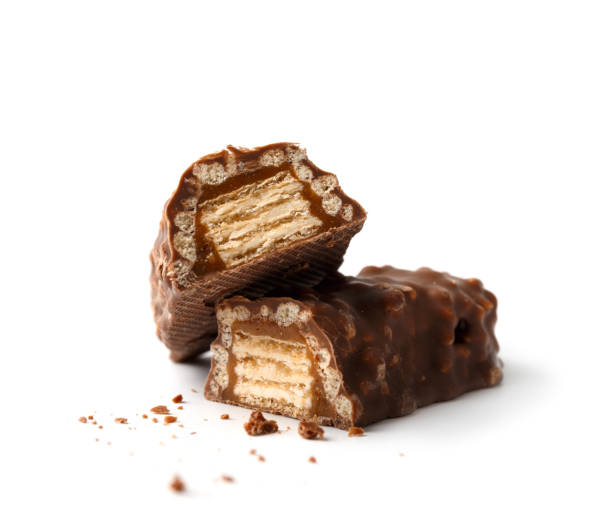 istock Two halves of a crispy chocolate bar on a white background. 1476212678