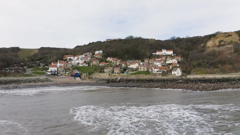 4K aerial footage of Runswick Bay on the North East coast of England