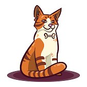 istock Cute red cat with bone collar in cartoon style. 1476222950