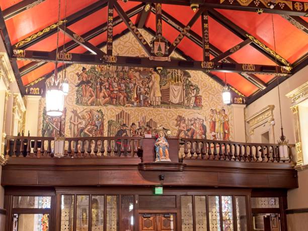 choir organ and artwork of cathedral basilica of saint augustine - saint augustine cathedral imagens e fotografias de stock