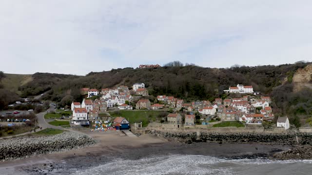 4K aerial footage of Runswick Bay on the North East coast of England