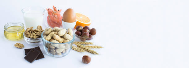istock Food allergens on the white  background. Close-up. Copy space. 1476228122