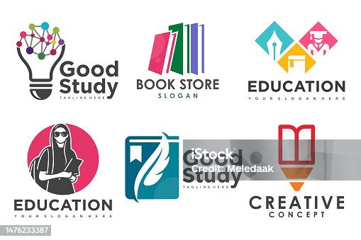istock education and learn logo set.school book,graduate hat,lamp,book store and student.Teaching symbols 1476233387