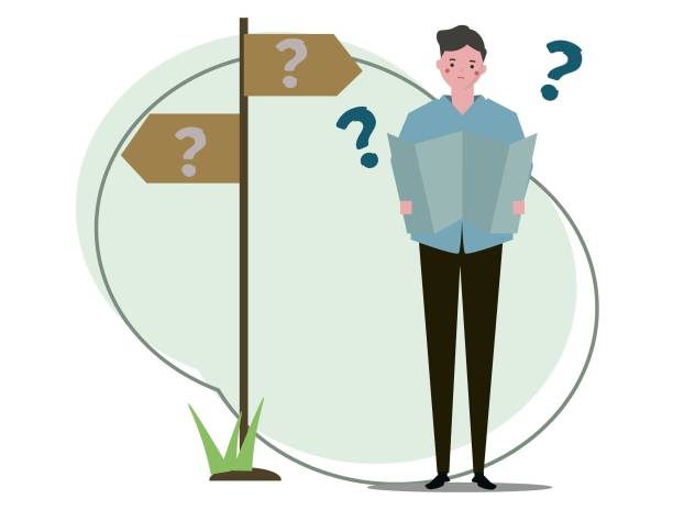 istock Confused man traveler looking at map got lost. Lost tourist woman. Vector illustration 1476235373
