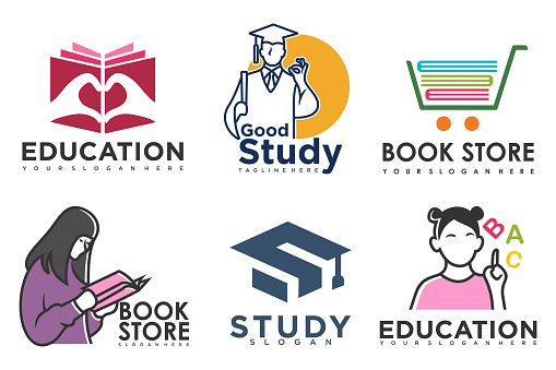 education and learn set.school book,graduate hat,book store and student.Teaching symbols