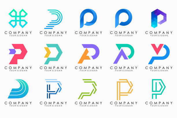 ilustraciones, imágenes clip art, dibujos animados e iconos de stock de conjunto de letras p diseño del logotipo. inspiración moderna creativa para el diseño de iconos de monogramas. - letter p