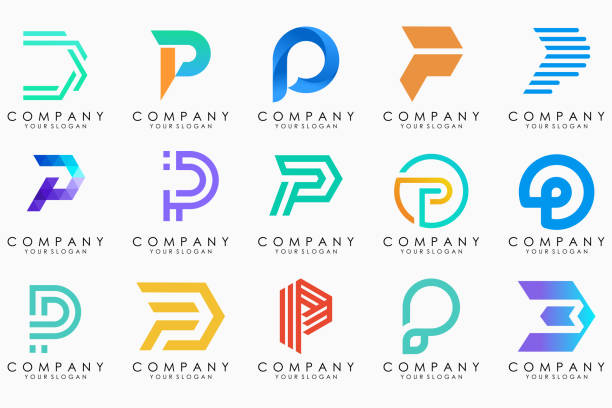 ilustraciones, imágenes clip art, dibujos animados e iconos de stock de conjunto de letras p diseño del logotipo. inspiración moderna creativa para el diseño de iconos de monogramas. - letter p