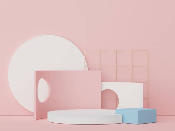 istock Abstract display podium with minimal geometric shapes design. 3d  rendering scene for mock up and product presentation. Pedestal platform for cosmetic advertise. 1476247377
