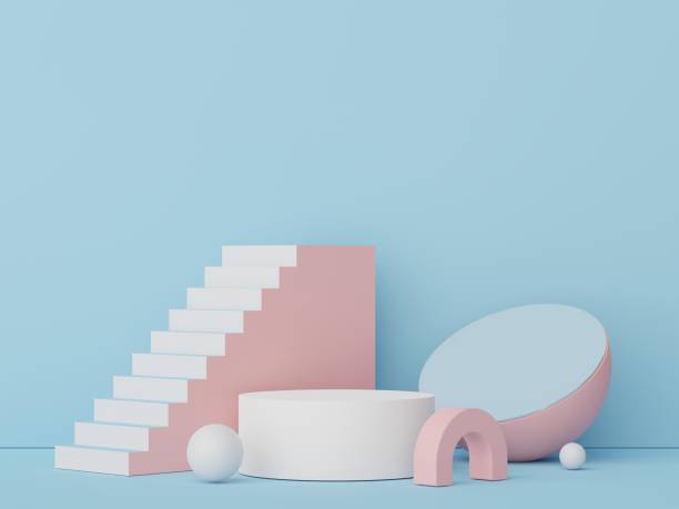 istock Abstract display podium with minimal geometric shapes design. 3d  rendering scene for mock up and product presentation. Pedestal platform for cosmetic advertise. 1476247404