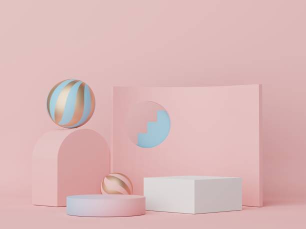 istock 3d display podium with minimal geometric shapes design. rendering scene for mock up and product presentation. 1476247601