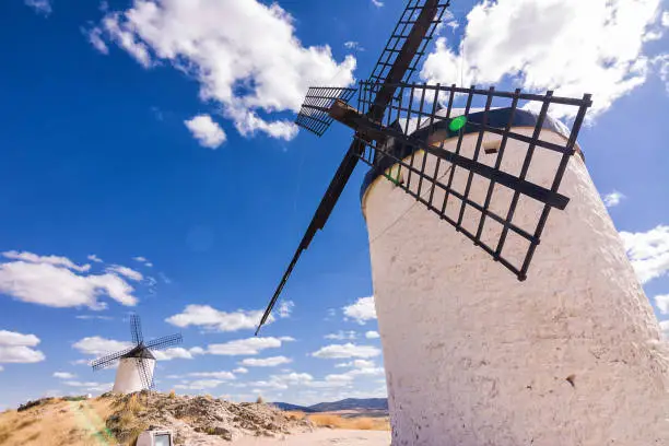 Detail of the altarpiece of the windmills of Consuegra, in the places of the rue of Cervantes for his book Don Quiscotte