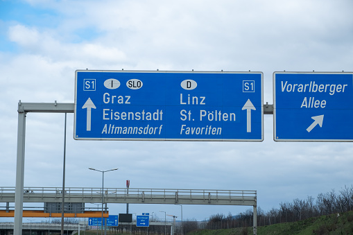 Road sign on Austrian highway.