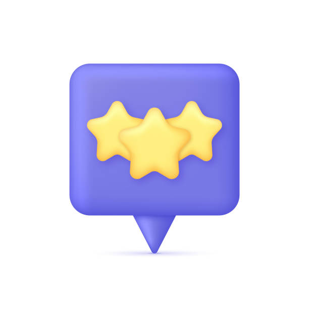 istock 3D Three yellow stars on Speech Bubble. Online feedback, survey or review concept. 1476257220
