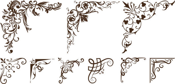 ornament narożny. wektorowy zestaw narożników kwiatowych na białym tle. - flourishes corner flower floral pattern stock illustrations