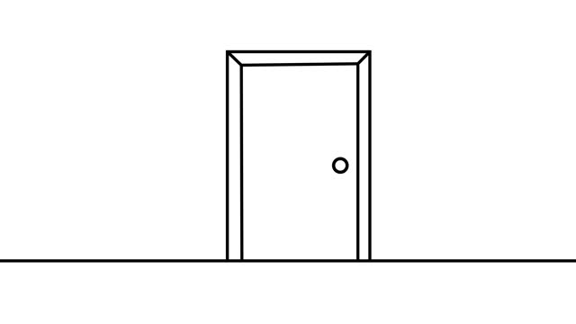 2D Animated Stock Footage of a Door: Entrance, Opportunity, Possibility, Welcome, Exit, Privacy, Security, Access, Gateway, Threshold, Passage, Freedom, Escape, Barrier, Closure.