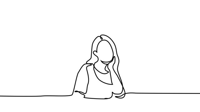 Confused Female Character in 2D Animated Stock Footage: Desperate, Defeated, Melancholy, Depressed, Lonely, Abandoned, Helpless, Sad, Regretful, Lost, Bewildered, Confused, Anxious, Worried, Troubled, Insecure, Powerless