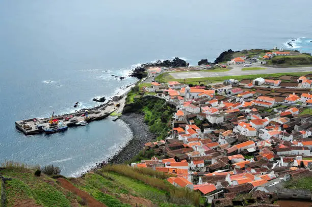 Photo of Vila do Corvo - town, harbor and airport, Corvo Island, Azores, Portugal
