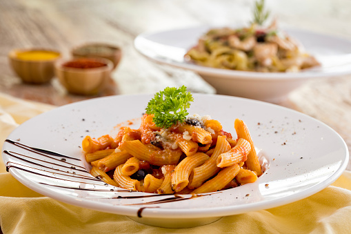 Italian Penne pasta with tomato sauce
