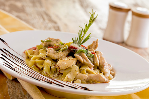 Close up Italian pasta with chicken