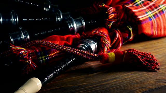 Scottish Bagpipes On Table Moving Shot