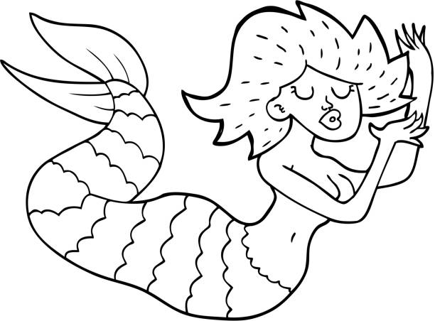 istock line drawing cartoon woman mermaid 1476280126