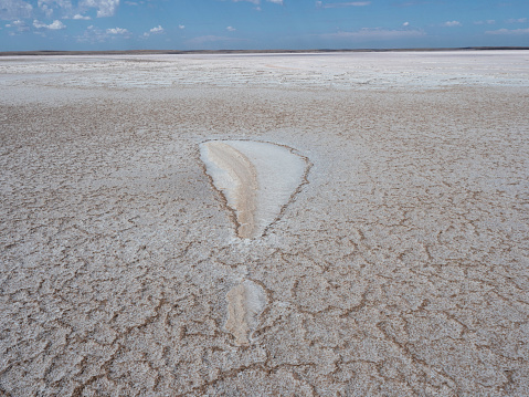 Dried up Lake Tyrrell in regional Victoria on a sunny day