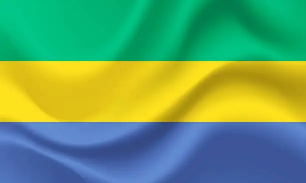 Vector illustration of Vector Gabon. Waved Flag of Gabon. Gabon emblem, icon.