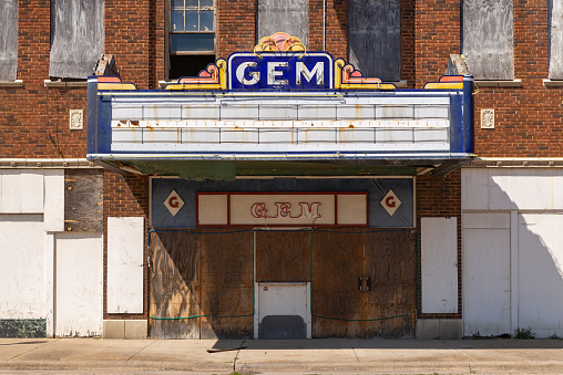 Cairo, Illinois - United States - March 19th, 2023: Old abandoned movie theater, origianally opened on October 10, 1910, in downtown Cairo, Illinois.