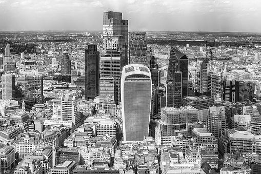 Scenic aerial view over the city skyline, London, England, UK