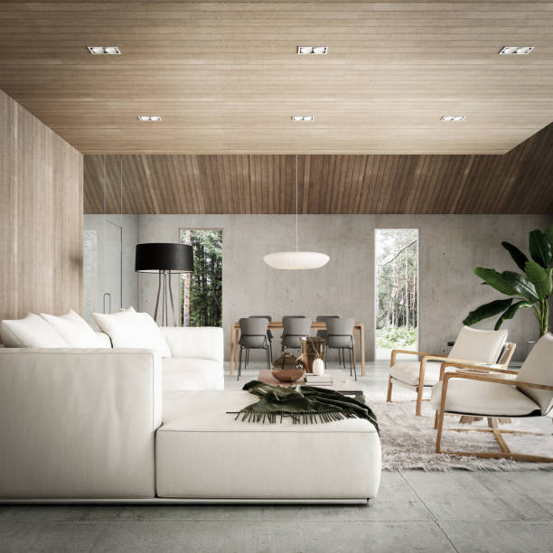 istock Modern interior design. Home apartment with living room and dining table. 1476298122