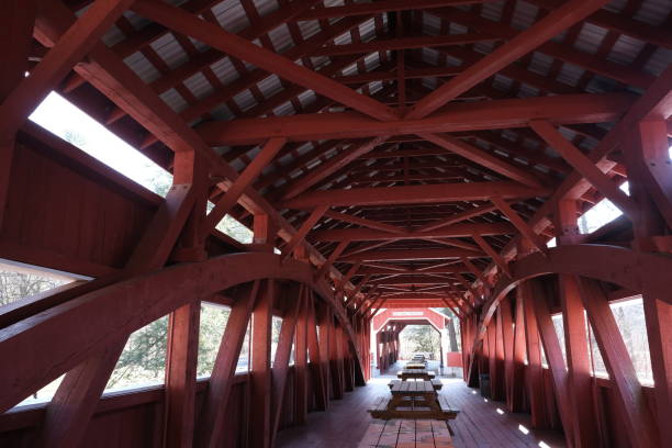 istock Historic red Twin covered bridges 1476306313