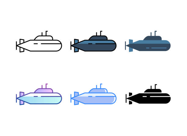 stockillustraties, clipart, cartoons en iconen met submarine icon. 6 different styles. editable stroke. - onderzeeër