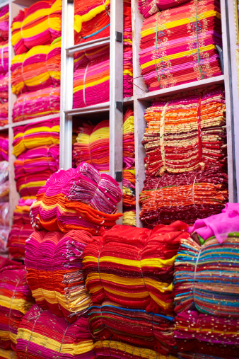 Silk pink fabric for sari on the market in India