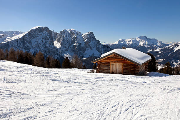 Snowy Landscapes in Alta Badia, South Tyrol. On background there are the dolomites