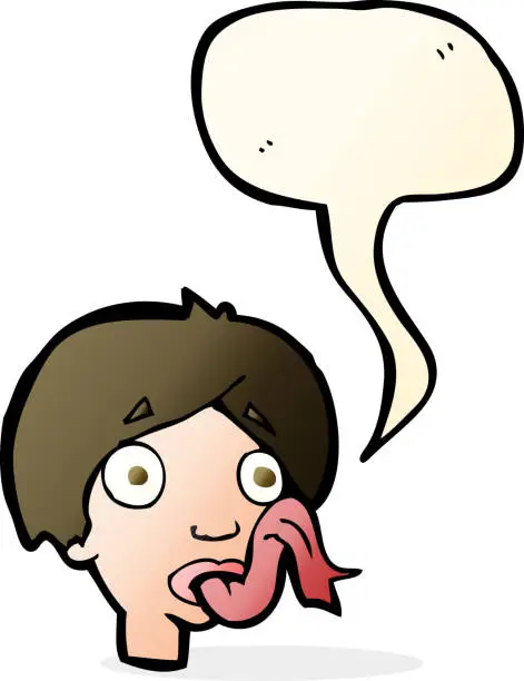 Vector illustration of cartoon head sticking out tongue with speech bubble