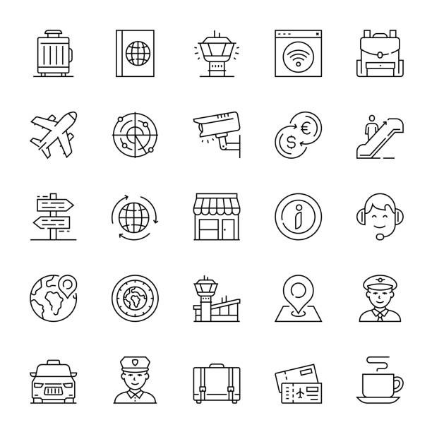 Line Icon Set of Airport Airport Concept Black color vector line icons. Pixel perfect. Editable stroke. flight radar screen stock illustrations