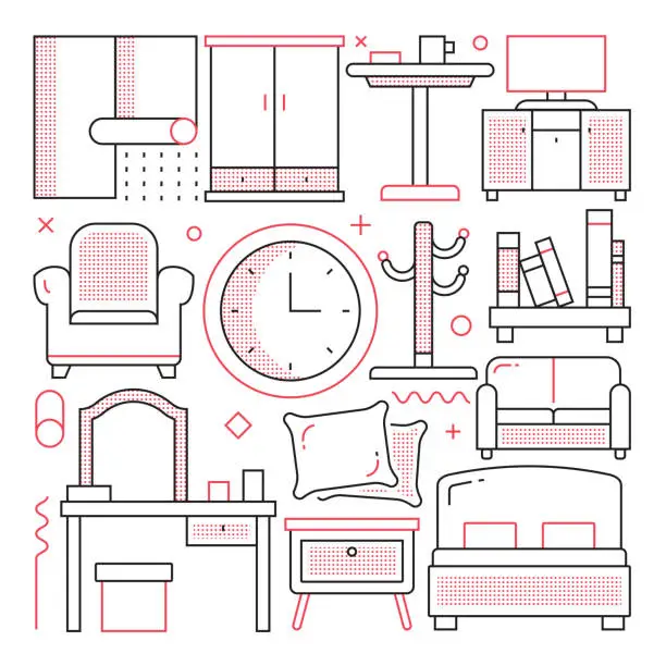 Vector illustration of FURNITURE Web Banner with Linear Icons, Trendy Linear Style Vector