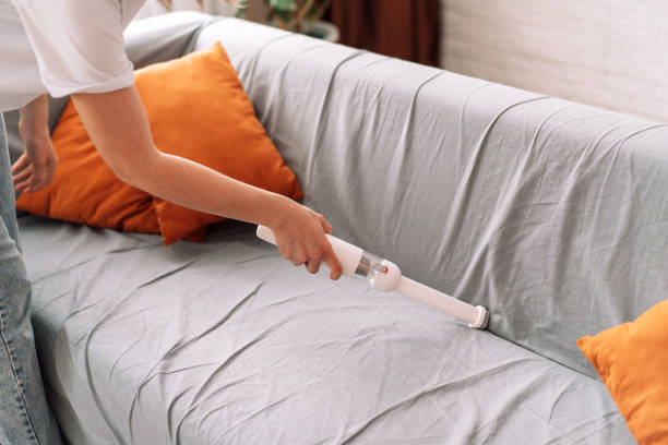istock Cleaning lady vacuuming a sofa from dust with a manual vacuum cleaner 1476342131