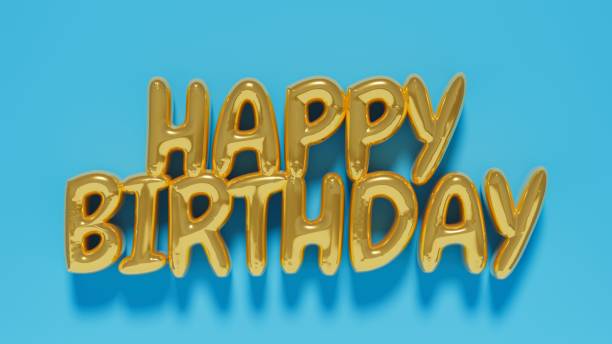 istock golden happy birthday text on light blue background, congratulations themes, 3d rendering 1476344173