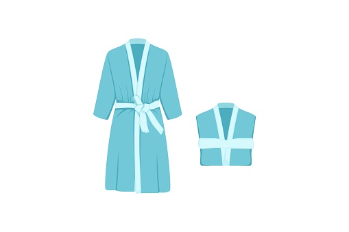 Bathrobe vector isolated on white background. Cartoon style blue bath robe set.