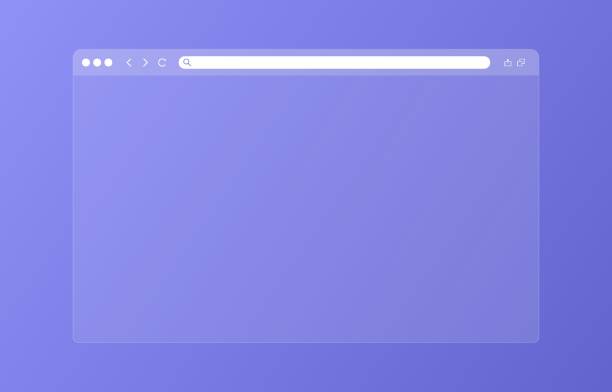 ilustrações de stock, clip art, desenhos animados e ícones de transparent browser window on blue and violet background. window internet browser with toolbar and search bar - navegador web