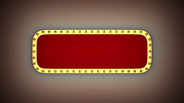 istock Red frame gold border light retro advertising sign. 3d rendering 1476379626