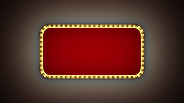 istock Red frame gold border light retro advertising sign. 3d rendering 1476380742