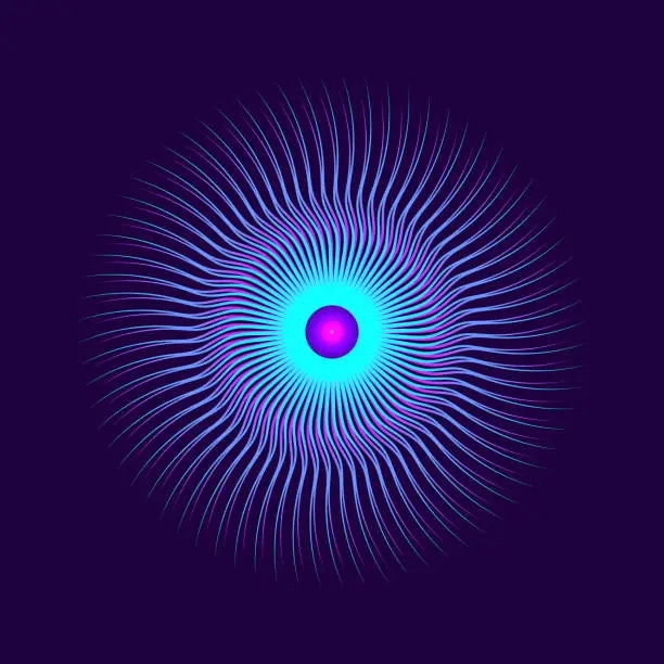 Vector illustration of Colorful abstract eye iris or magic portal with glowing waved lines and sparks