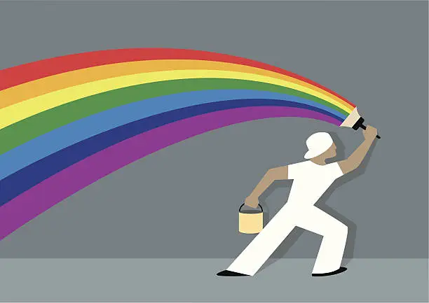 Vector illustration of Illustration of a painter, painting a rainbow